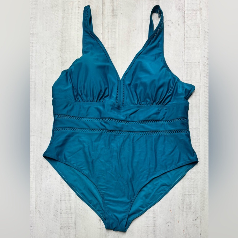 Plus Size Sexy V Neck Backless Bathing Suit Mesh Sheer Tummy Control 4x